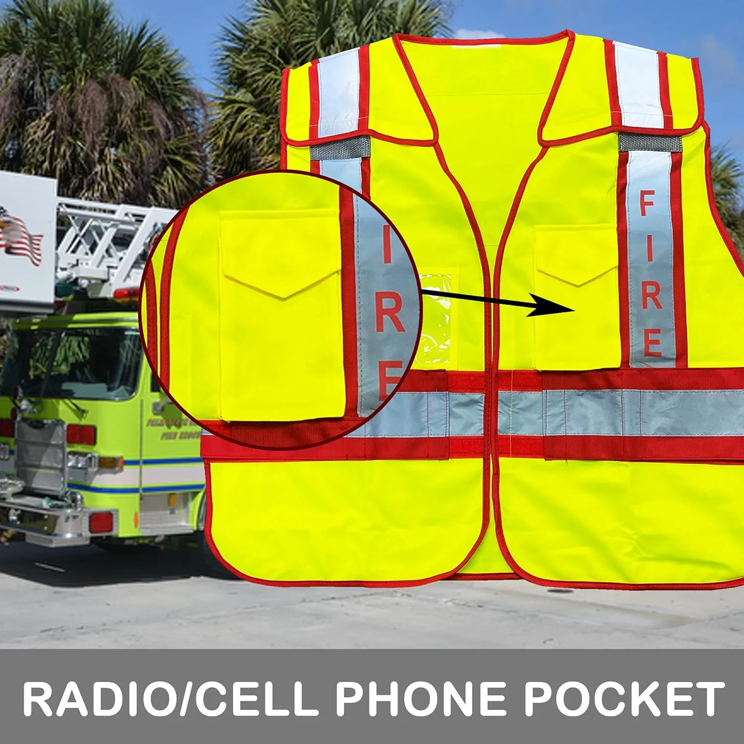 VIEWBRITE Reflective Class 2 Fire Vest Lime Green - 5 Point Breakaway High Visibility Yellow Fire Fighter Vest
