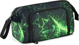 Wolf Large Pencil Case Organizer Multifunctional Big Pencil Pouch With Compartments Simple Stationery Pen Bag With Zipper