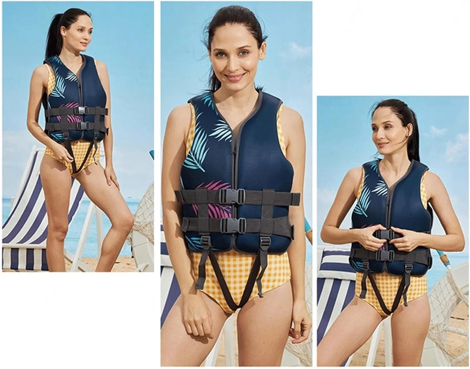 Womens Life Jackets for Adults, Life Jackets Kayaking, Adjustable Safety Vest with Adjustable Safety Strap for Swimming, Snorkeling, Kayaking(Medium)