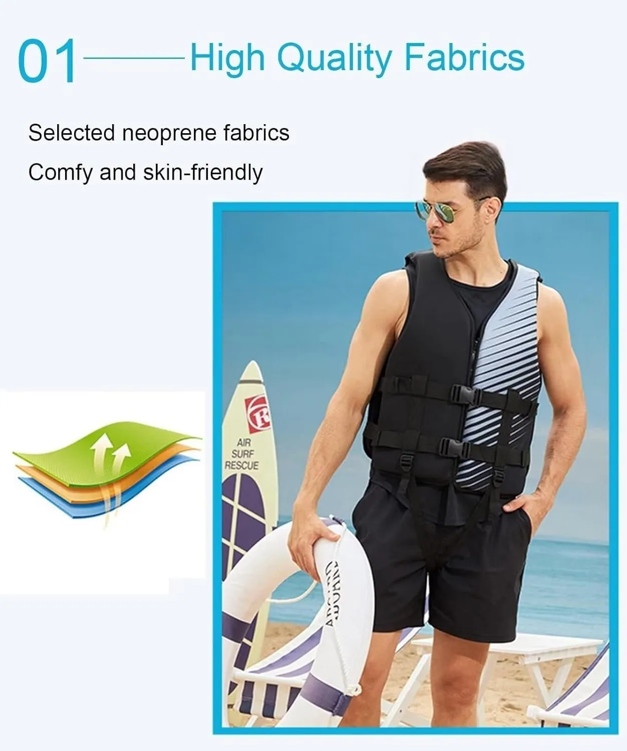 Womens Life Jackets for Adults, Life Jackets Kayaking, Adjustable Safety Vest with Adjustable Safety Strap for Swimming, Snorkeling, Kayaking(Medium)