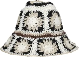 Womens Straw Sun Hat Floral Woven Bucket Hat Fishing Hat Beach Hat Hand Woven Foldable Cap