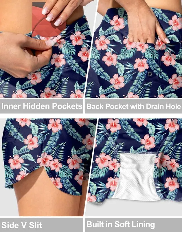 Women's Swim Shorts with Pockets High Waisted Tummy Control Board Swimsuit Bathing Shorts for Women with Liner