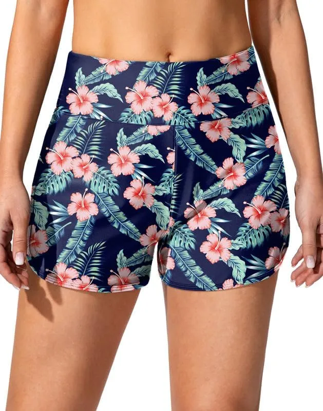 Women's Swim Shorts with Pockets High Waisted Tummy Control Board Swimsuit Bathing Shorts for Women with Liner