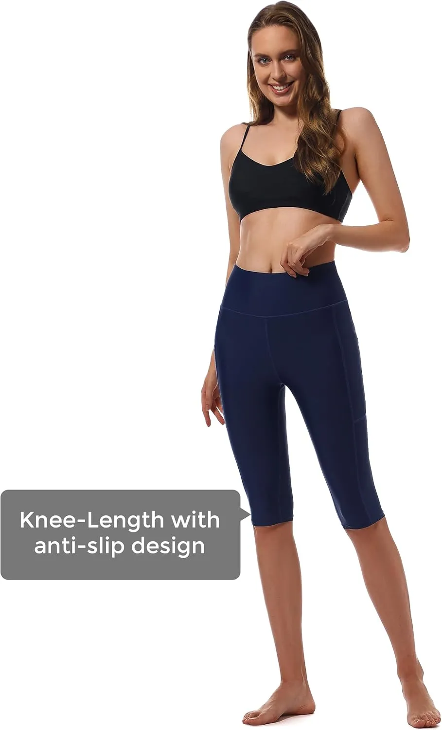 Womens UPF50  Swim Capris High Waisted Swim Pants Tummy Control Knee Length Long Swim Shorts with Pockets Quick Dry