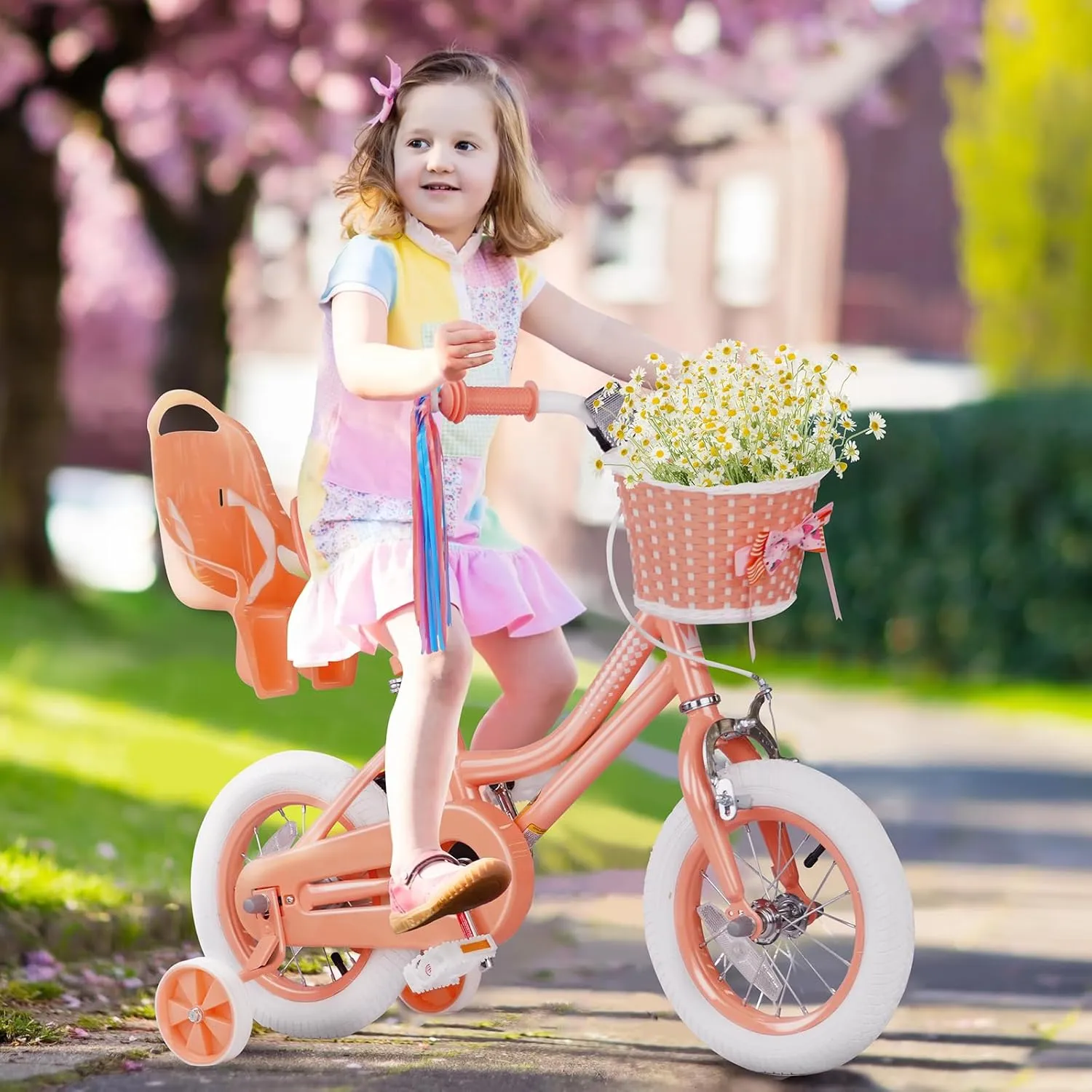 XJD Girls Bike for Toddlers and Kids Ages 2-12 Years Old,12 14 16 Inch Kids Bike with Training Wheels & Basket, 20 Inch Kids Bicycle with Handbrake & KickstandAdjustable Seat Handlebar Height